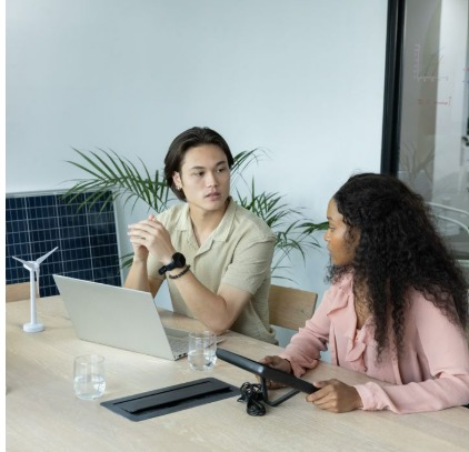 Business consultant holding a tablet
