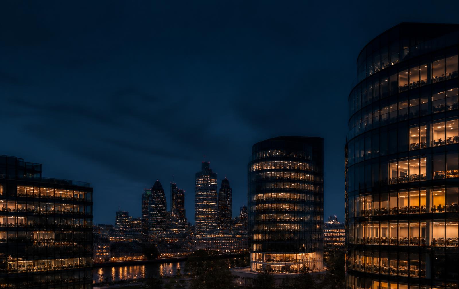 UK business district at dusk